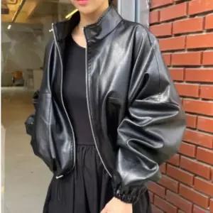 가을자켓 여성 오버핏 루즈핏 벌룬 레더 밑단조임 라이더 자켓