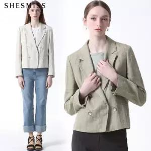 [쉬즈미스] 체크 린넨 숏 자켓