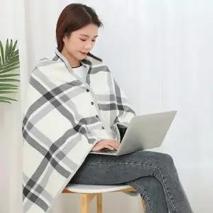 중형대형 똑딱이 극세사 무릎담요 겨울 체크 망토 무릎 담요 블랭킷 캠핑 차박 학교 학생 사무실 이불 뽀