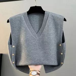 봄가을 여성 코트 일상 니트 브이넥 아우터 조끼 루즈핏