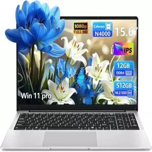 2026년형 노트북 15.6인치 게이밍 셀레론 N4000 프로세서 12GB RAM SSD 180°Open UHD 그래픽 FHD 1080P