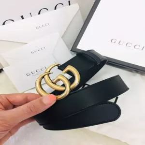 [GUCCI] 구찌 더블 G 버클 가죽벨트 남여공용 블랙금장 3cm Leather belt with Double G buckle 41