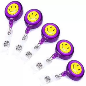 카드 홀더에 접이식 배지 ID 금속 릴 클립 5개 팩 스마일 페이스 28인치 두꺼운 풀 코드 스타일 퍼플