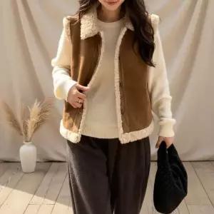 [하프클럽/]여성 겨울용 따뜻한 데일리 양털 카라 무스탕 조끼