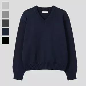 남자 퓨어 브이넥 크롭 긴팔 니트티 RM-KN-Q070-네이비
