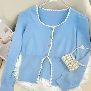 가디건 여성 니트 긴팔 로즈 버튼 라운드넥 봄 가을 데일리 캐주얼 오피스룩