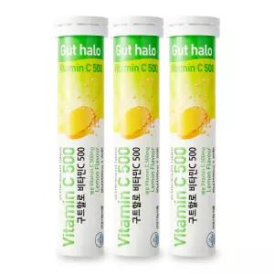 구트할로 비타민C 500 레몬맛 발포 비타민 4500mg X 20정 3통