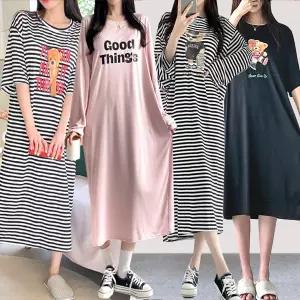 곰돌이원피스잠옷/베어롱원피스/긴팔/반팔/롱맥시/빅사이즈/수면잠옷/루즈핏/오버핏/단가라/스트라이프/여름/바캉스/여행3