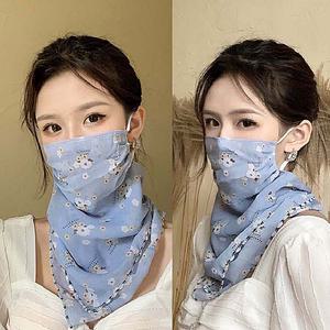 여성 예쁜 꽃무늬 목 얼굴 햇빛가리개 마스크 자외선차단 쉬폰 스카프
