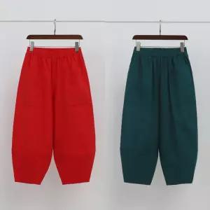 여름 면 마 똥싼 바지 고무줄 몸빼 호박 다홍 빨간색 9부 바지