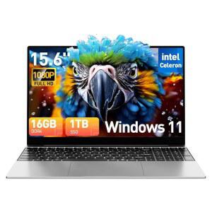 2025 최신 15.6인치 Windows 11 노트북 컴퓨터 16GB DDR4 1TB SSD, 인텔 쿼드코어 프로세서(최대 2.9GHz), 1080p IPS 디스플레이, 백라이트