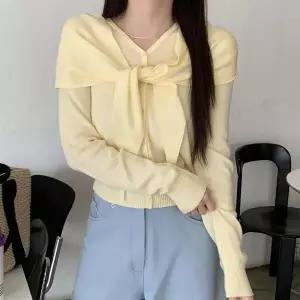 [옷자락]여성 간절기 숄카라 리본넥 봄가을 니트 가디건