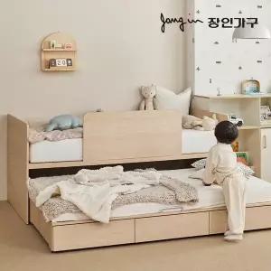 [장인가구]피터 E0등급 2단 슬라이딩 수납침대S+낮은포켓 매트