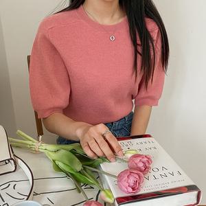 [시크릿라벨] 퍼프소매골지반팔니트티