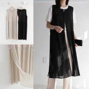 우아한 쉬폰 플리츠 롱조끼 중년여성 빅사이즈 봄여름 하객룩 50대 엄마옷 베스트