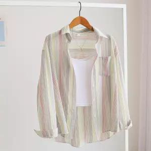 [잇수다] 아르카 린넨 스트라이프 배색 루즈핏 카라 셔츠