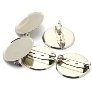 루이링 100pcs 2 5cm 실버 브로치 클램프 핀 디스크 베이스 디스크 빈 두꺼운 카보숑 트레이, DIY 주얼리 공예 장식 액세서리용