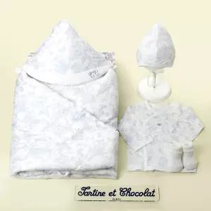 [롯데백화점]타티네쇼콜라 트왈드배냇저고리+겉싸개+단말+모자(출산준비물선물4종세트)TNORAG182B