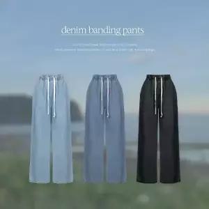 핫핑 [밴딩청바지/캐주얼] 코뮤어 사이드핀턱 밴딩 와이드 데님팬츠