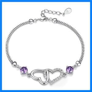 천연 자수정 지르콘 하트 레이디 팔찌 참 보석 선물 웨딩 쥬얼리로 상감 S925 스털링 실버 팔찌
