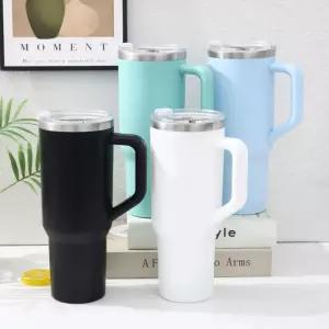 1.18리터 대용량 스텐 텀블러+빨대 포함 손잡이 보온 보냉병사무실물컵 디자인 개인 보냉 1L