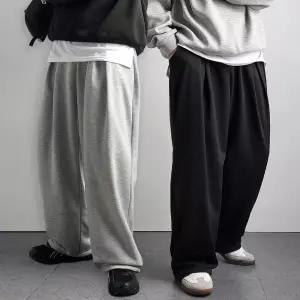 [국내제작] 리얼타임 딥핀턱 벌룬핏 와이드 스?팬츠/ 남자 트레이닝 스웨트 스트링 커브드 조거 통 큰 넓은 츄리닝 바지 커플 학생 [3c