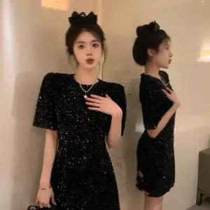 연말파티원피스 블랙스팽글원피스 블링 클럽의상 블랙 사진