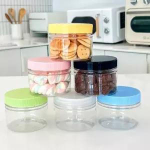 팜스 원형 입구넓은 투명 밀폐용기 플라스틱 보관용기 200ml 컬러캡 6P