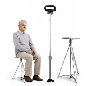 디맥스프로 접이식 지팡이의자 시니어 보행보조 휴대용 의자 겸용