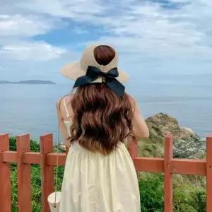 라탄모자 여성 비치모자 와이드챙 리본 돌돌이 비치캡 밀짚모자