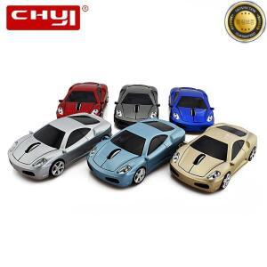 CHYI 무선 스포츠카 모양 컴퓨터 마우스 미니 인체 공학적 게이밍 휴대용 USB PC 노트북용 파란색 LED 헤드