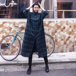 체크 기모 여성 안감 루즈핏 누빔 블루 체크셔츠 겨울 남방
