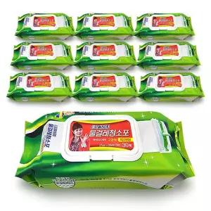 물걸레 청소포 고급형 특대형 30매 x 10팩 총 300매 베이킹소다 청소 물티슈 캡형