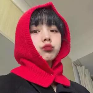 여성 후드 니트 단추 털모자 겨울 후드머플러 넥워머