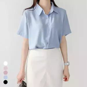 [올리비에스클로젯] 심플 셔츠카라 반팔 블라우스_O2604BL046B
