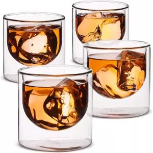 BTaT 이중벽 음료잔 4팩 5온스 뜨거운 차가운 단열 유리 에스프레소 카푸치노 위스키 버번 보드카 스카치