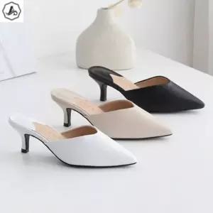 [애슬릿] 블로퍼 힐 스틸레토 키높이 미들힐 뮬 슬리퍼 6cm