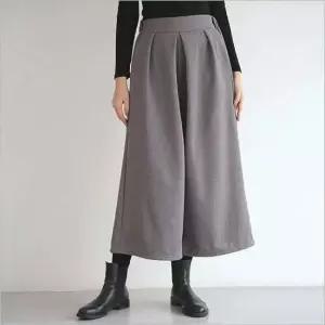오피스룩 여자 핀턱 와이드 9부 팬츠 모직 뒷밴딩 치마바지