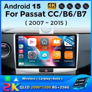 폭스바겐 VW 파사트 B6 B7 CC 2007-2015용 안드로이드 15 멀티미디어 플레이어, 카플레이 라디오 자동차 4G