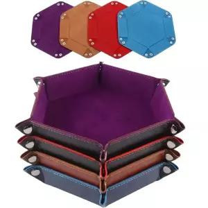 6 색 키 상자 가죽 육각형 접이식 주사위 트레이 게임 RPG DnD 보관 테이블 보드