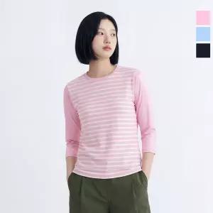 웨스트우드 여성 스트라이프 7부 라운드 티셔츠_WO2WCTR428