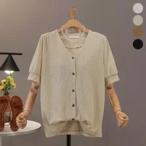 [모노시크] 델레즌 베이직 V넥 버튼 블라우스_MNBS674