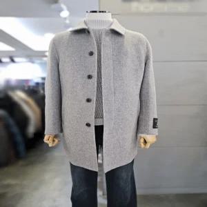 바쏘옴므 남자 겨울 라이트베이지 울 캐시미어 구스라이너 하프 코트 WSZ4CJ23