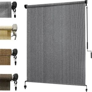 가나가와 6 W x H 라이트 그레이 야외 롤러 그늘 - 파티오 페르골라 현관 가제보를 위한 무선 외부 롤업 선