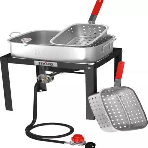 야외 요리용 바구니 2개가 있는 Fasteo 18 QT 생선 튀김기 프로판 딥 닭 날개 감자튀김 해산물