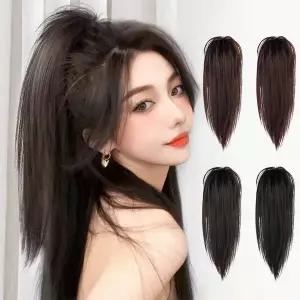 짧은 포니테일 일자 집게 가발