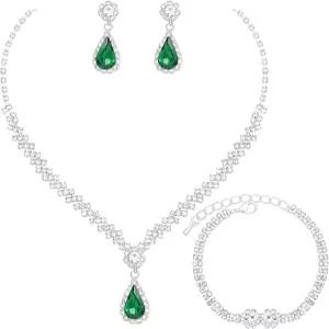 홍루 우아한 크리스탈 목걸이 귀걸이 팔찌 세트 실버 신부 결혼식 주얼리 들러리 무도회 공식 의상