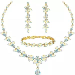 신부 들러리 주얼리 세트 여성용 웨딩 크리스탈 목걸이 귀걸이 팔찌 파티 프롬