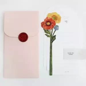 [문구/오피스] 편선지 종이꽃 양귀비 3P 실링왁스 감성 편지지 세트