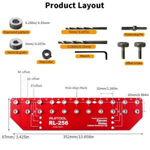 알루미늄 합금 선반 핀 지그 세트, 드릴 가이드, 캐비닛 설치 도구, 보관 가방 포함, 11 홀